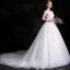 Chic / Beautiful White Wedding Dresses 2018 Ball Gown Lace Flower Rhinestone Organza Off-The-Shoulder Backless Sleeveless Cathedral Train Wedding