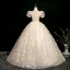 Chic / Beautiful Champagne Butterfly Appliques Beading Sequins Prom Dresses 2025 Ball Gown Square Neckline Puffy Short Sleeve Backless Floor-Length / Long Prom Formal Dresses