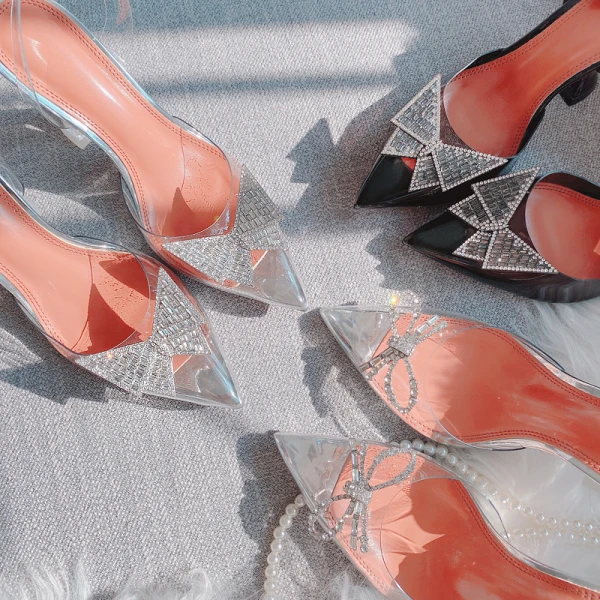Seksowne Srebrny Wieczorowe Rhinestone Motyl Sandały Damskie 2021 Skórzany Slingback 10 cm Szpilki Szpiczaste Sandały Wysokie Obcasy