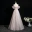 Glitzernden Rosa Applikationen Perle Pailletten Ballkleider 2025 Ballkleid Off Shoulder Kurze Ärmel Rückenfreies Lange Ball Festliche Kleider