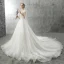 Modern / Fashion White Wedding Dresses 2018 A-Line / Princess Bow Beading Crystal Pearl Sequins Scoop Neck Backless Cap Sleeves Cathedral Train Wedding