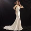 Schlicht Ivory / Creme Brautkleider 2018 Mermaid Perlenstickerei Stoffgürtel Spaghettiträger Rückenfreies Ärmellos Hof-Schleppe Hochzeit
