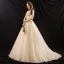 Elegant Champagne Brudekjoler 2018 Ballkjole Beading Perle Kjæreste Ryggløse Uten Ermer Feie Tog Bryllup