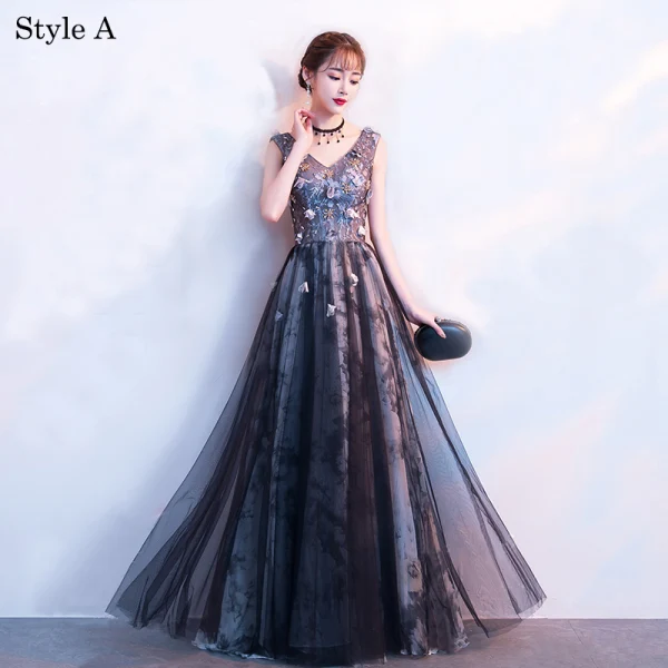Chic / Beautiful Black Evening Dresses 2018 A-Line / Princess Appliques Lace Flower Crystal Sequins Off-The-Shoulder Sleeveless Backless Floor-Length / Long Formal Dresses