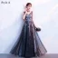 Chic / Beautiful Black Evening Dresses  2018 A-Line / Princess Appliques Lace Flower Crystal Sequins Off-The-Shoulder Sleeveless Backless Floor-Length / Long Formal Dresses