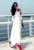Chic / Beautiful Ivory Casual Maxi Dresses 2018 A-Line / Princess Printing Scoop Neck 3/4 Sleeve Ankle Length Women's Clothing