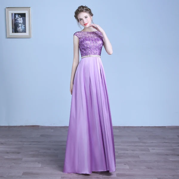 Chic / Belle Lilas Robe De Soirée 2018 Princesse En Dentelle Fleur Ceinture Encolure Dégagée Dos Nu Sans Manches Longue Robe De Ceremonie