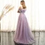 Elegant Lavender Prom Dresses 2018 A-Line / Princess Lace Flower Pearl Sash Off-The-Shoulder Short Sleeve Backless Floor-Length / Long Formal Dresses