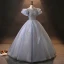Vintage / Retro Quinceañera Prom Dresses 2024 Sky Blue Crossed Straps Beading Pearl Tulle Cap Sleeves Ball Gown Formal Dresses