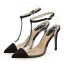 Sexy Summer Black Cocktail Party Womens Sandals 2020 Leather Rhinestone T-Strap 9 cm Stiletto Heels Pointed Toe Sandals