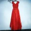 Chic / Beautiful Red Formal Dresses Evening Dresses  2017 Lace Flower Short Sleeve V-Neck A-Line / Princess Ankle Length
