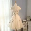 Elegant Champagne Graduation Dresses 2018 A-Line / Princess Embroidered Off-The-Shoulder Backless Short Sleeve Short Formal Dresses