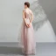 Modern / Fashion Blushing Pink Cocktail Dresses 2018 A-Line / Princess Asymmetrical Beading Crystal Lace Flower V-Neck Sleeveless Backless Formal Dresses
