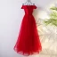 Chic / Beautiful Red Chinese style Evening Dresses  2017 A-Line / Princess Off-The-Shoulder Crossed Straps Short Sleeve Beading Sequins Floor-Length / Long Evening Party