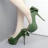 Chic / Beautiful Prom Pumps 2017 Leather Bow Suede Open / Peep Toe High Heel Pumps