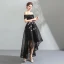 Modern / Fashion Black Cocktail Dresses 2018 A-Line / Princess Asymmetrical Lace Appliques Off-The-Shoulder Backless Short Sleeve Formal Dresses
