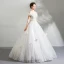 Amazing / Unique White Wedding Dresses 2018 Ball Gown Lace Appliques Rhinestone Off-The-Shoulder Backless Short Sleeve Floor-Length / Long Wedding