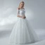 Affordable White Wedding Dresses 2018 A-Line / Princess Lace Flower Off-The-Shoulder Backless 1/2 Sleeves Floor-Length / Long Wedding