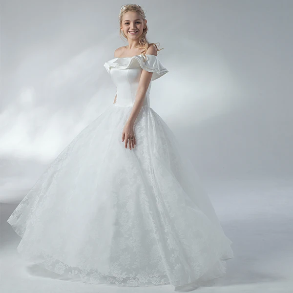 Erschwinglich Weiß Brautkleider / Hochzeitskleider 2018 A Linie Off Shoulder Rückenfreies Kurze Ärmel Lange Hochzeit