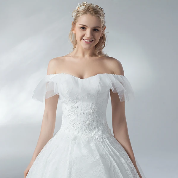 Erschwinglich Ivory / Creme Brautkleider / Hochzeitskleider 2018 A Linie Perlenstickerei Perle Spitze Off Shoulder Rückenfreies Kurze Ärmel Lange Hochzeit