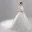 Affordable White Wedding Dresses 2018 Ball Gown Lace Flower High Neck Backless Short Sleeve Cathedral Train Wedding
