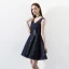 Modern / Fashion Navy Blue Party Dresses 2018 A-Line / Princess Lace V-Neck Backless Short Sleeve Short Formal Dresses