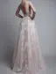 Sexy Beige Maxi Dresses 2018 A-Line / Princess Lace V-Neck Backless Sleeveless Floor-Length / Long Womens Clothing