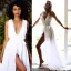 Sexy Rouge Été Robes longues 2018 Ceinture V-Cou Sans Manches Train De Balayage Vêtements Femme