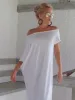 Sencillos Casual Blanco Vestidos largos 2018 Fuera Del Hombro Sin Espalda Manga Corta Largos Ropa de mujer