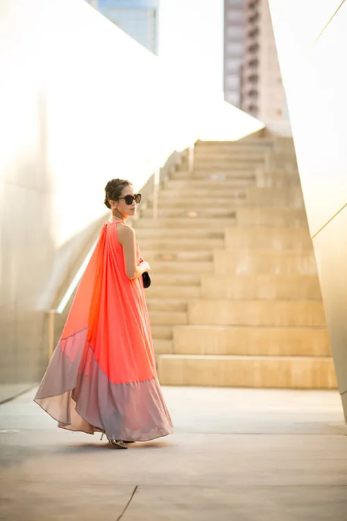 Chic / Beautiful Orange Summer Casual Maxi Dresses 2018 Pleated Scoop Neck Sleeveless Floor-Length / Long Womens Clothing