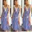 Bohemia Ocean Blue Casual Maxi Dresses 2018 A-Line / Princess Striped Split Front V-Neck Sleeveless Ankle Length Womens Clothing