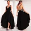 Chic / Belle Bordeaux Robes longues 2018 Princesse Noeud Asymétrique Bretelles Spaghetti Fond croisé plongeant Sans Manches Vêtements Femme
