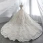 Luxury / Gorgeous Champagne Wedding Dresses 2018 Ball Gown Beading Lace Flower Crystal Pearl Rhinestone Sequins Off-The-Shoulder Backless Short Sleeve Royal Train Wedding