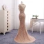 Amazing / Unique Champagne Evening Dresses  2017 Trumpet / Mermaid Beading Scoop Neck Zipper Up Short Sleeve Sweep Train Evening Party