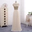 Chic / Beautiful Champagne Evening Dresses  2017 A-Line / Princess Beading Ruffle Scoop Neck Zipper Up Backless Sleeveless Floor-Length / Long Evening Party