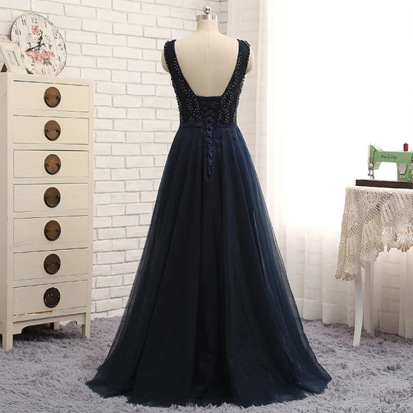 Chic / Beautiful Evening Dresses 2017 A-Line / Princess Beading Bow Crossed Straps Backless V-Neck Sleeveless Floor-Length / Long Evening Party