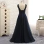 Chic / Beautiful Evening Dresses  2017 A-Line / Princess Beading Bow Crossed Straps Backless V-Neck Sleeveless Floor-Length / Long Evening Party