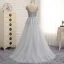 Chic / Beautiful Grey Evening Dresses  2017 A-Line / Princess Sequins Ruffle Sash V-Neck Sleeveless Floor-Length / Long Evening Party