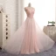 Chic / Beautiful Candy Pink Evening Dresses  2017 A-Line / Princess Lace Bow Rhinestone V-Neck Backless Sleeveless Floor-Length / Long Evening Party