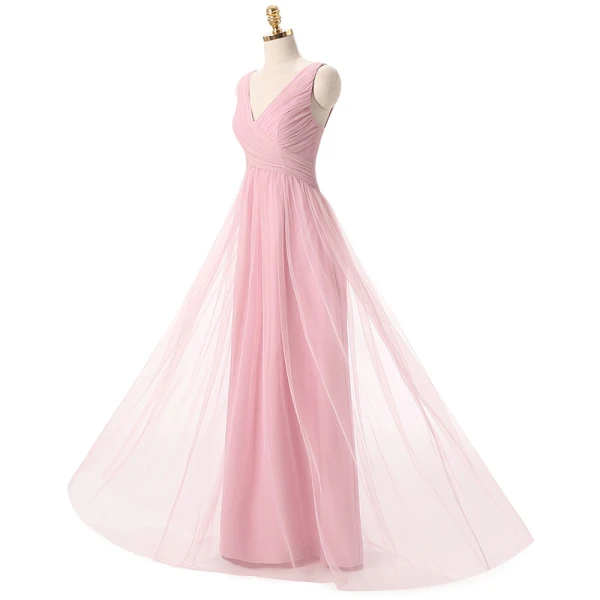 Chic / Beautiful Bridesmaid Dresses 2017 A-Line / Princess Ruffle V-Neck Sleeveless Floor-Length / Long Bridesmaid