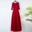 Chic / Beautiful Red Evening Dresses  2017 A-Line / Princess Lace Flower Scoop Neck Zipper Up 3/4 Sleeve Ankle Length Evening Party