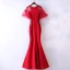 Chic / Beautiful Red Evening Dresses  2017 Trumpet / Mermaid Flower Lace Sequins Beading Scoop Neck Zipper Up Short Sleeve Ankle Length Evening Party