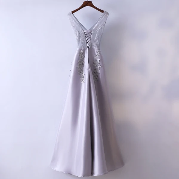 Chic / Beautiful Silver Evening Dresses 2017 A-Line / Princess Lace Flower V-Neck Backless Sleeveless Ankle Length Evening Party