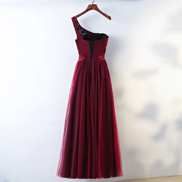 Chic / Belle Robe De Soirée 2017 Princesse En Dentelle Fleur Perlage Paillettes Une épaule Dos Nu Sans Manches Longueur Cheville Soirée