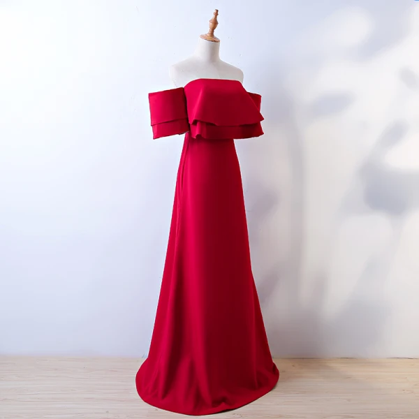 Chic / Beautiful Red Evening Dresses  2017 A-Line / Princess Strapless Backless Short Sleeve Floor-Length / Long Evening Party
