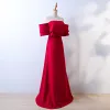 Chic / Beautiful Red Evening Dresses  2017 A-Line / Princess Strapless Backless Short Sleeve Floor-Length / Long Evening Party