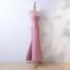 Chic / Beautiful Candy Pink Evening Dresses  2017 Trumpet / Mermaid Spaghetti Straps Zipper Up Sleeveless Ankle Length Evening Party