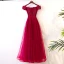Chic / Belle Rouge Robe De Soirée 2017 Princesse Dentelle Perlage De l'épaule Dos Nu Manches Courtes Longueur Cheville Soirée