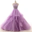 Romantic Lilac Prom Dresses Ball Gown Scoop Neck Sleeveless Backless Spaghetti Straps Organza Formal Dresses