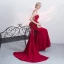 Chic / Beautiful Red Evening Dresses  2017 Trumpet / Mermaid Zipper Up Beading Bow Lace Flower Sequins Sleeveless Scoop Neck Court Train Evening Party